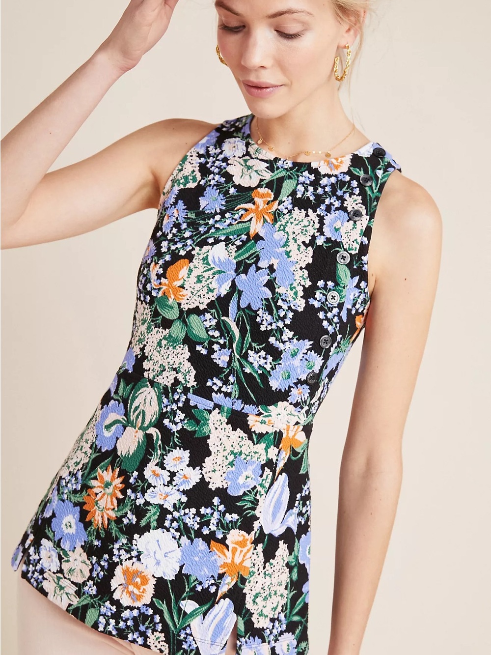 Anthropologie Maeve Brenner Floral Print Peplum Tank Boho Button Trim S Spring
